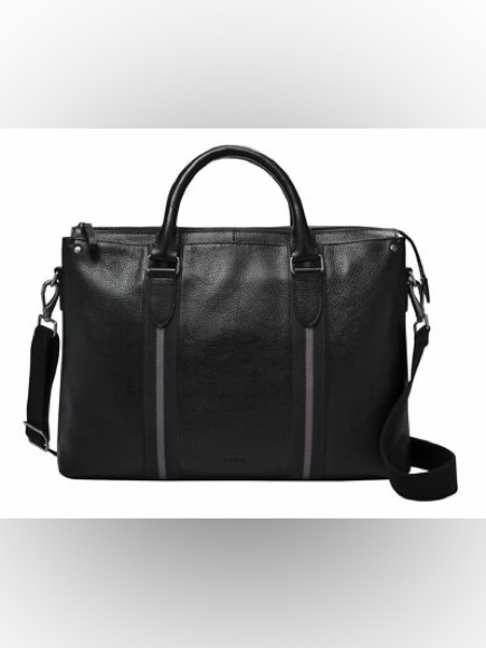 Fossil Houston Black Pebbled Leather Briefcase Laptop Work Bag Messenger